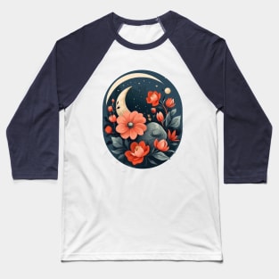 Floral Moons in Space by Akbaly Baseball T-Shirt